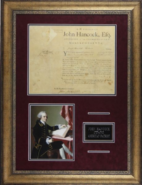 John Hancock Custom Framed Display w/Boldly Signed 1790 Military Appointment (PSA/DNA)