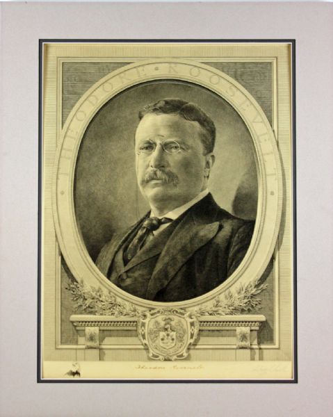 Theodore Roosevelt HUGE Signed Presidential Engraving - Largest Weve Ever Seen! (JSA)