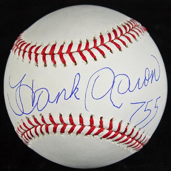 Hank Aaron Signed OML Baseball w/"755" Inscription (Steiner)
