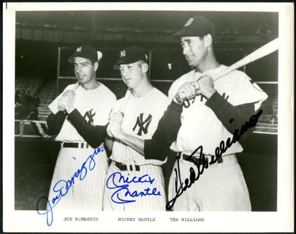 Mantle, DiMaggio & Williams Superbly Signed 8" x 10" B&W Photo (PSA/DNA)