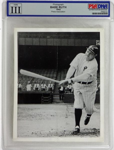 Babe Ruth: Lot of Three (3) 1942 8" x 10" Press Photos PSA Authenticated Type III