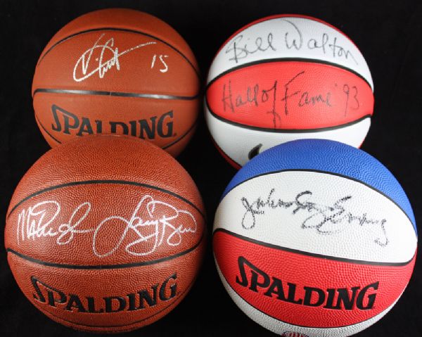 Stars & Legends Signed Basketball Lot (4) with Bird/Magic, Carter, Walton & Dr. J