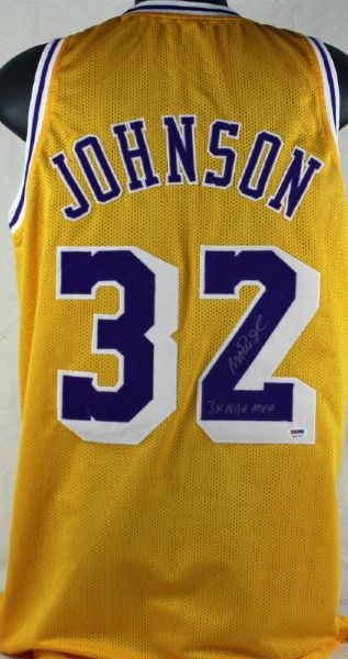 Magic Johnson Signed LA Lakers Jersey w/"3x NBA MVP" Insc. (PSA/DNA)