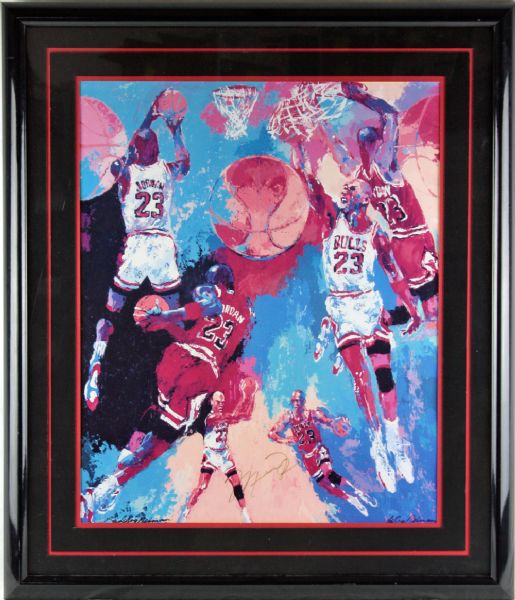 Michael Jordan Custom Framed Display with Signed LeRoy Neiman Poster Print