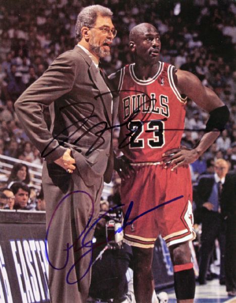 Michael Jordan & Phil Jackson Superb Signed 8" x 10" Color Photo