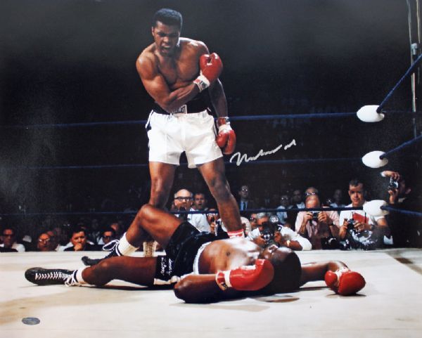 Muhammad Ali Superb Signed 16" x 20" Color Photo (Liston KO)(Steiner Hologram)