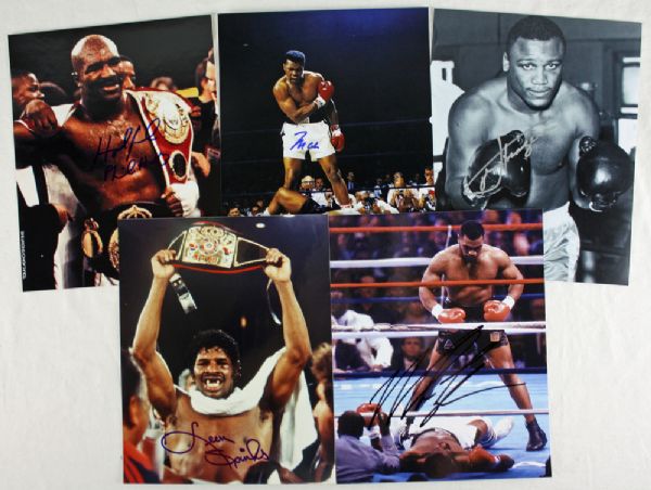 Boxing Legends Signed 8" x 10" Photo Lot (5) w/Ali, Holyfield, Frazier, Spinks & Tyson