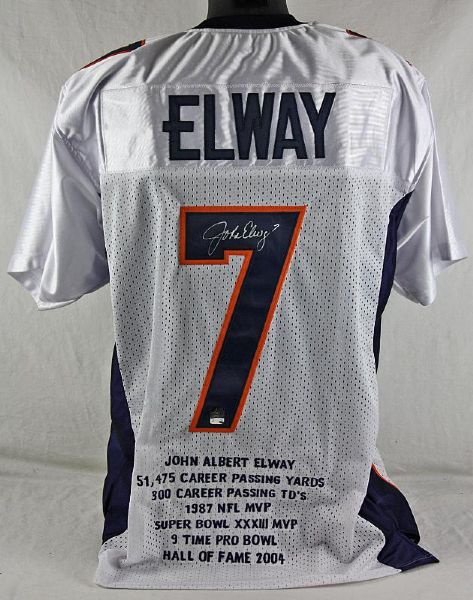 John Elway Signed Broncos Jersey w/Commemorative Stat Emboidery (Elway Holo)