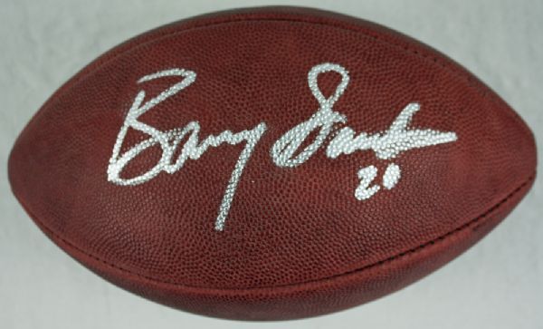 Barry Sanders Signed NFL 75th Anniversary Game Model Leather Football (JSA)