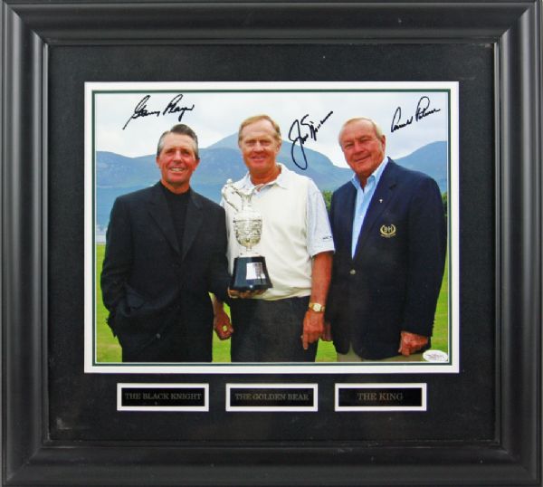 Golf Legends: Nicklaus, Palmer and Player Signed 11" x 14" Color Photo in Custom Display (JSA)