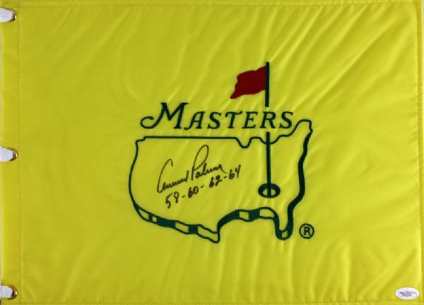 Arnold Palmer Signed Masters Tee Flag w/Rare "58-60-62-64" Inscription (JSA)