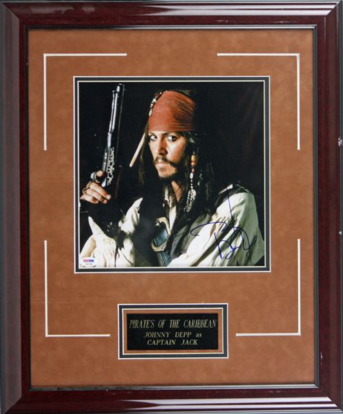 Pirates of the Carribean: Johnny Depp Signed 8" x 10" Color Photo in Custom Framed Display (PSA/DNA)