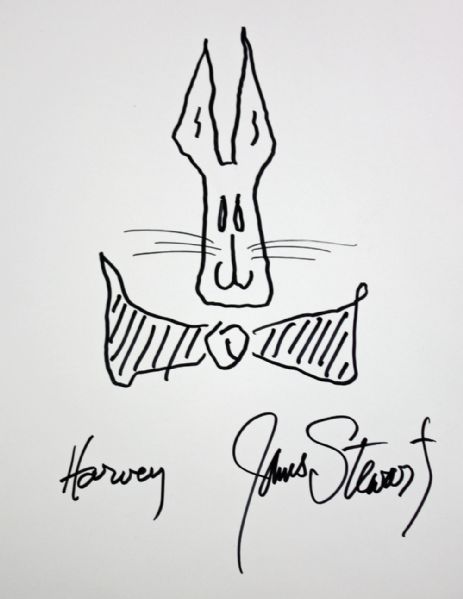Jimmy Stewart Hand Drawn & Signed Harvey The Rabbit Sketch