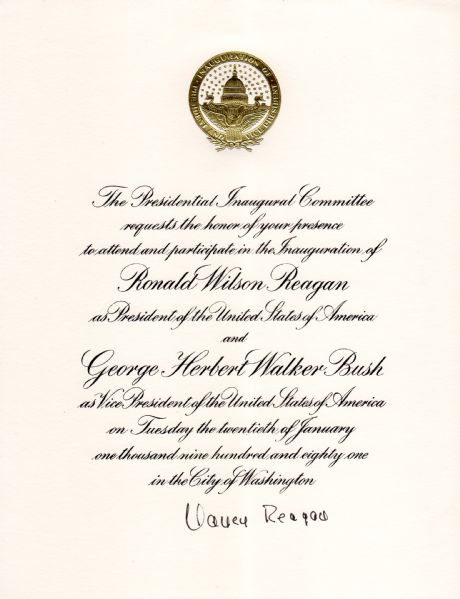 Nancy Reagan Signed 1981 Presidential Inauguration Official Invitation (JSA)