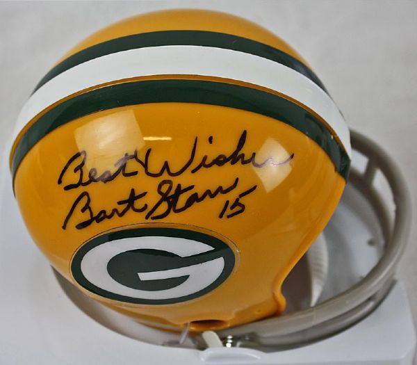 Bart Starr Signed Packers Throwback Model Mini Helmet (JSA)
