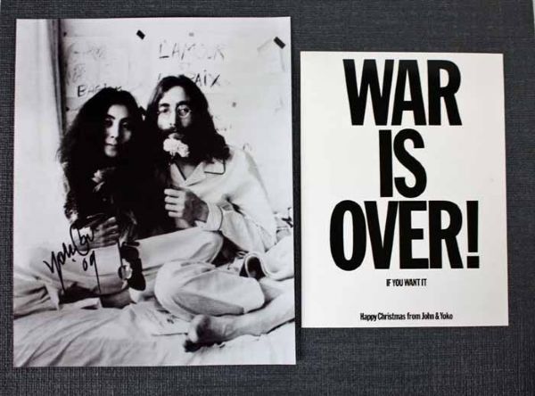 The Beatles: War Is Over Display w/Original Postcard & Yoko Signed Photo