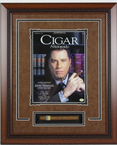 John Travolta Signed Cigar Afficianado Magazine in Custom Framed Display