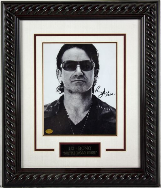 U2: Bono Signed & Framed 8" x 10" B&W Photo Display