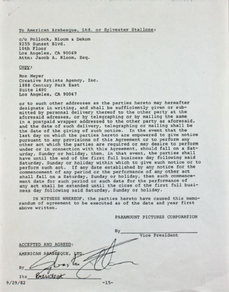 Sylvester Stallone Rare Signed One Page Document (PSA Pre-Certified)