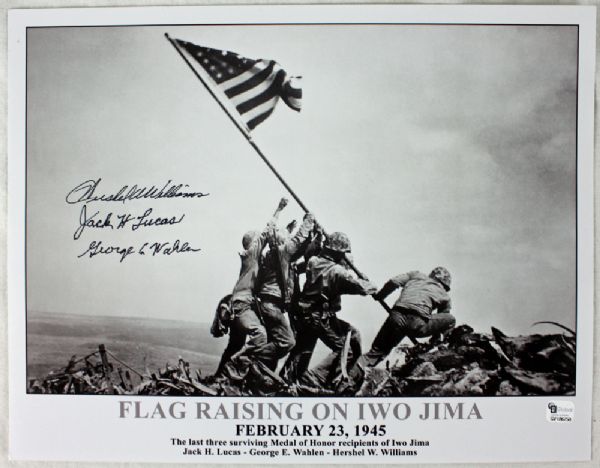 World War II: Iwo Jima Flag Raising Signed 11" x 14" Photo (3 Sigs)