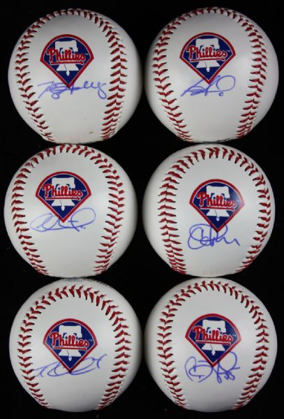 Phillies: Lot of Six (6) Signed Commemorative Baseballs w/Halladay, Howard, etc.