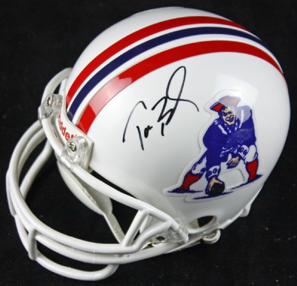Tom Brady Signed Patriots Throwback Style Mini Helmet