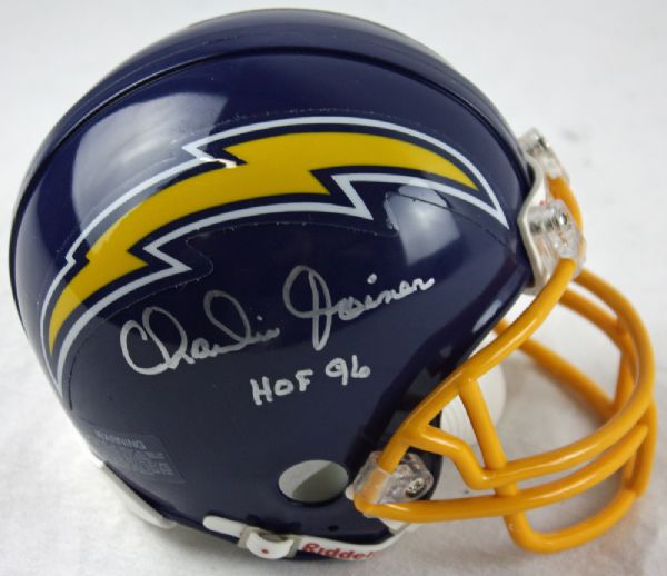Charlie Joiner Signed Chargers Throwback Mini Helmet w/"HOF 96" Insc.