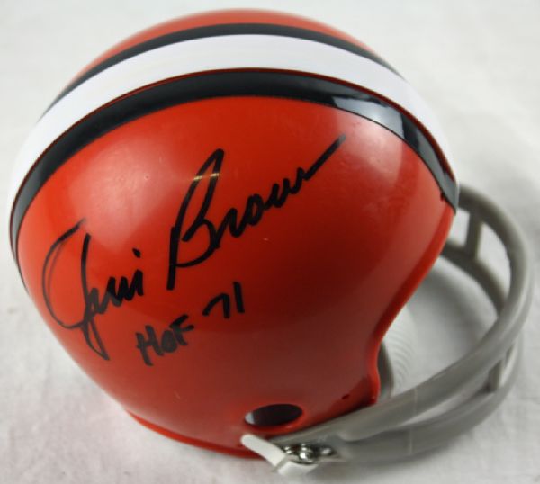 Jim Brown Signed Browns Throback Model Mini Helmet w/"HOF 71" Insc.