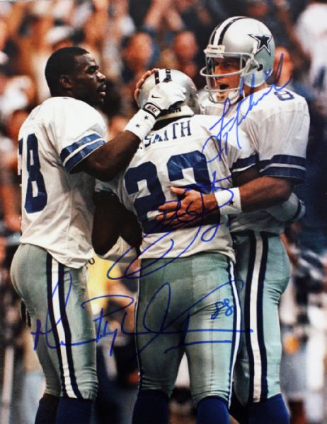 Cowboys Big Three: Ailman, Emmitt & Irvin Signed 11" x 14" Color Photo
