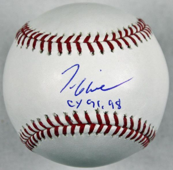 Tom Glavine Signed OML Baseball w/"CY 91, 98" Insc. (PSA/DNA)