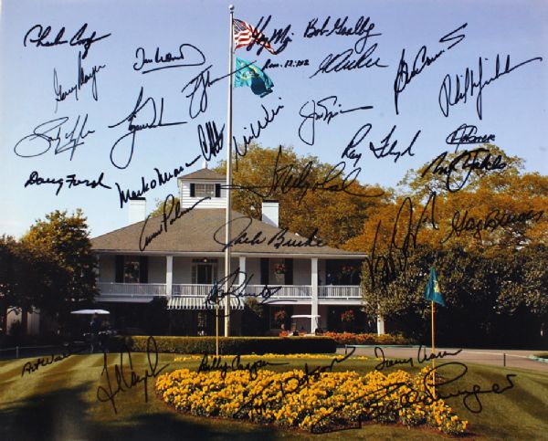 Masters Winners Signed 16" x 20" Photo w/Tiger, Nicklaus, Palmer, etc. (31 Sigs)