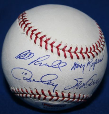 LA Dodger Infield Signed OML Baseball w/Garvey, Cey, Lopes & Russell (PSA/DNA)
