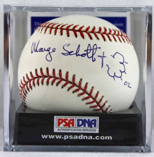 Marge Schott Rare Signed OML Baseball w/Sketch - PSA/DNA Graded MINT+ 9.5