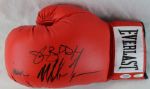 "Iron" Mike Tyson & Buster Douglas Rare Dual Signed Boxing Glove with Signing Photo (PSA/DNA + TriStar)