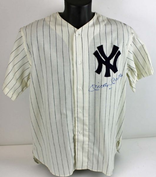 Mickey Mantle Signed Mitchell & Ness NY Yankees Vintage Style Jersey (PSA/DNA)