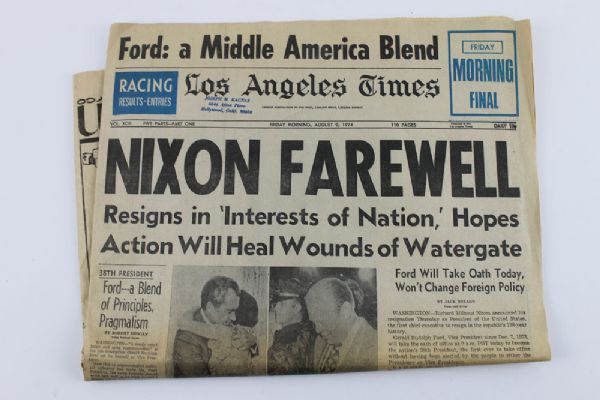 Richard Nixon Resignation Newspaper - L.A. Times - August 9th, 1974