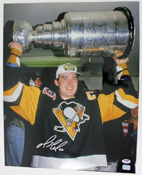 Mario Lemieux Signed 16" x 20" Color Photo with Stanley Cup (PSA/DNA)