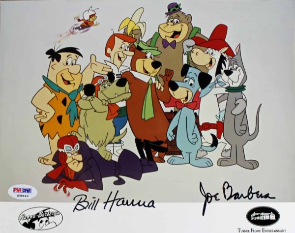 Bill Hanna & Joe Barbera Dual Signed 8" x 10" Color Photo with Characters (PSA/DNA)