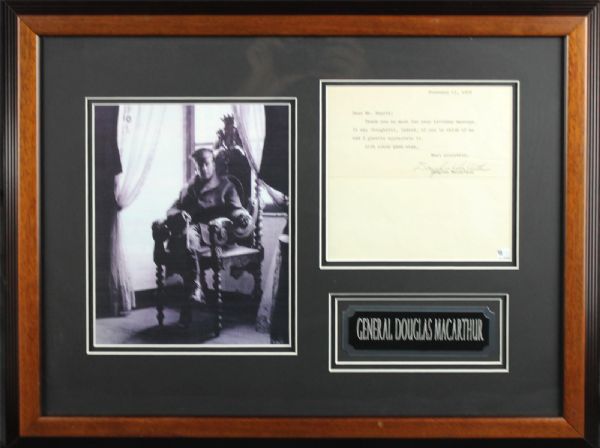General Douglas MacArthur Signed Letter in Custom Framed Display