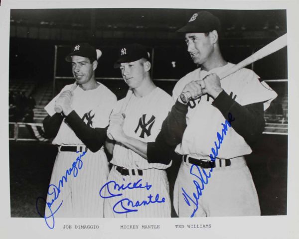 Mantle, DiMaggio & Williams Superbly Signed 8" x 10" B&W Photo (JSA)