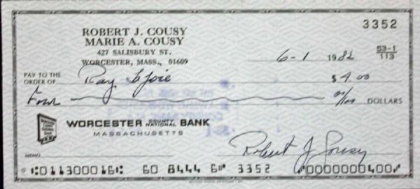 Bob Cousey Signed Bank Check