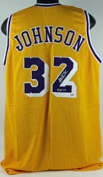 Magic Johnson Signed L.A. Lakers Jersey w/"HOF 02" Inscription (PSA/DNA)