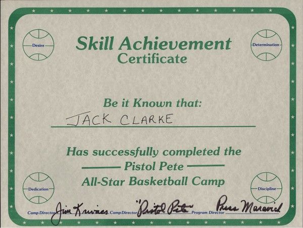 "Pistol" Pete Maravich and Press Maravich Signed Basketball Camp Certificate (PSA/DNA)