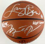 Michael Jordan, Larry Bird & Magic Johnson Signed "NBA Legends" Spalding NBA Game Model Leather Basketball (UDA & PSA/DNA)
