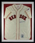 Ted Williams Signed Boston Red Sox Mitchell & Ness Vintage Model Jersey (UDA) in Custom Framed Display