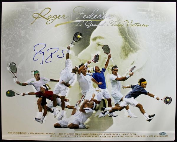 Roger Federer Signed 16" x 20" Color Photo: "Grand Slam Victories" (Steiner)