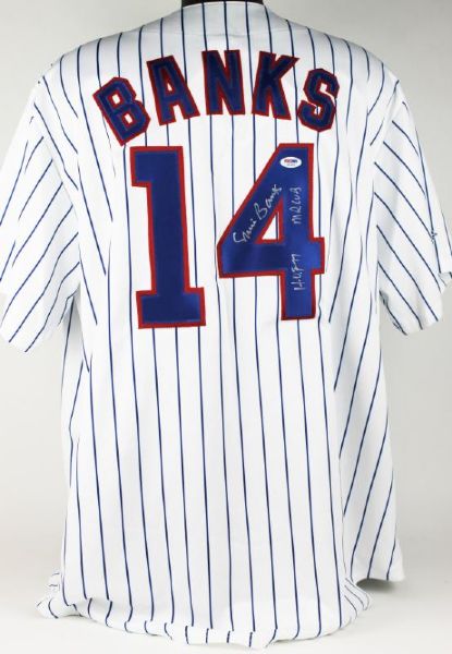 Ernie Banks Signed & Inscribed "HOF 77, MR. Cub" Cubs Jersey (PSA/DNA)