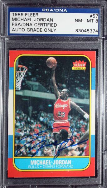 Michael Jordan Signed 1986 Fleer #57 Rookie Card PSA Graded NM-MT 8 (UDA & PSA/DNA Encapsulated)