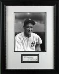 Lou Gehrig Superb Ink Signature & Inscription in Custom Display - PSA/DNA Graded GEM MINT 10!