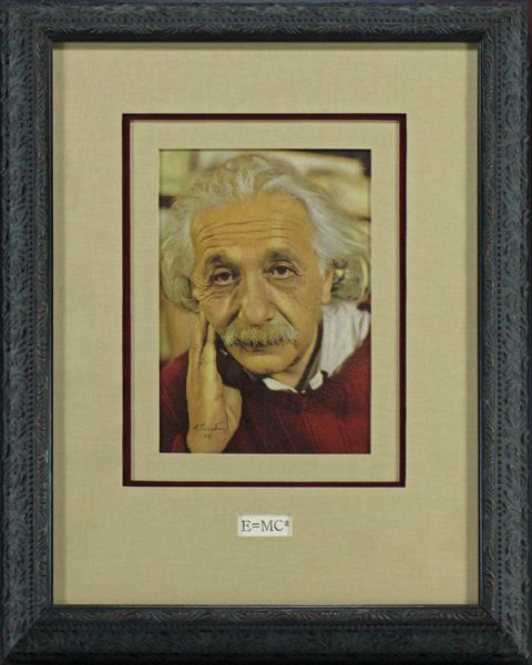 Scarce Albert Einstein Signed & Framed Colorized 5" x 7" Photo (PSA/DNA)